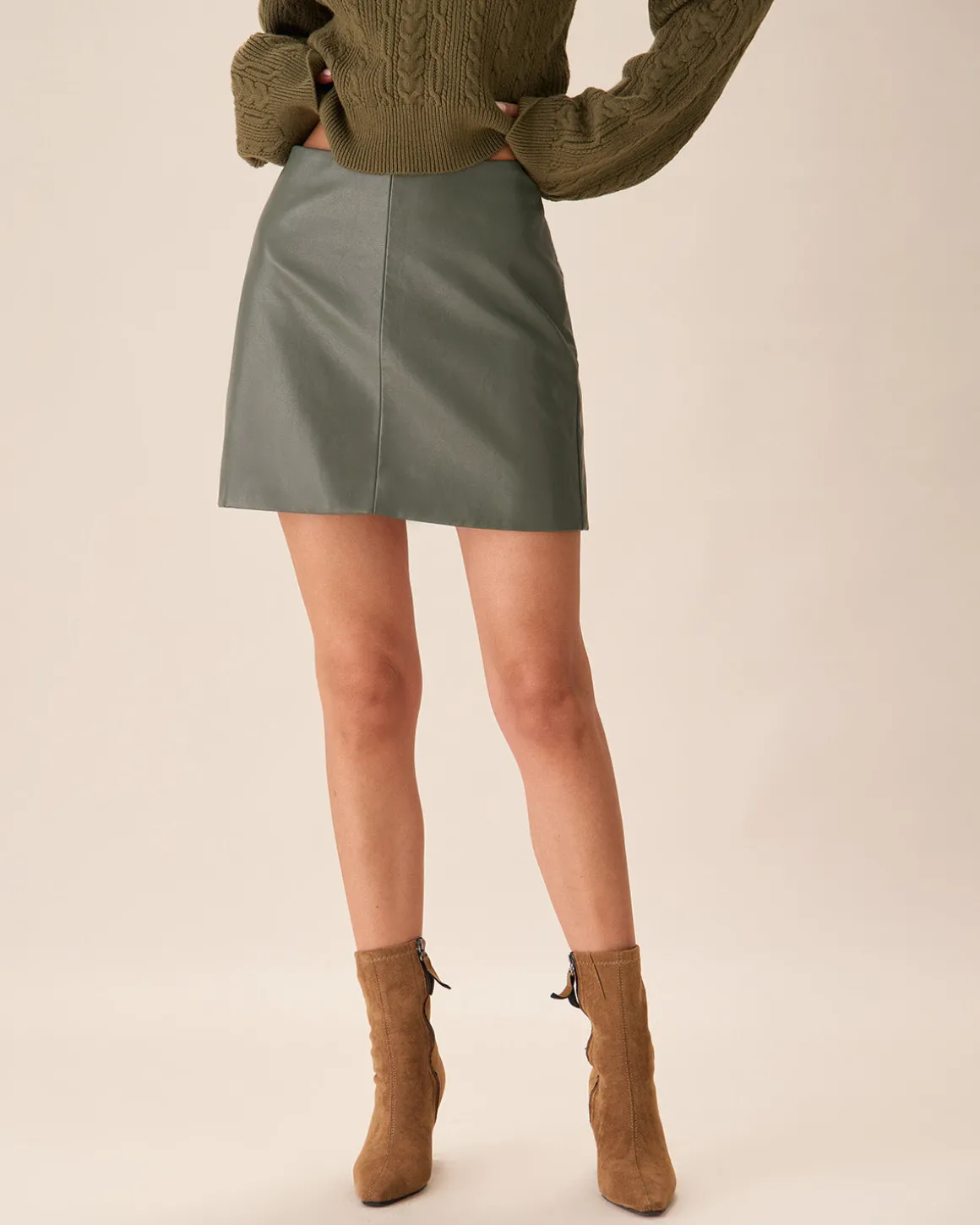 Green High-waisted Faux Leather Mini Skirt