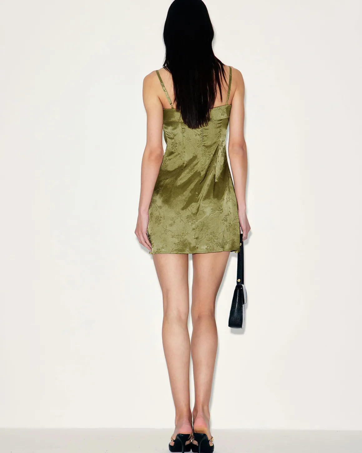 Green Jacquard Satin Slip Mini Dress