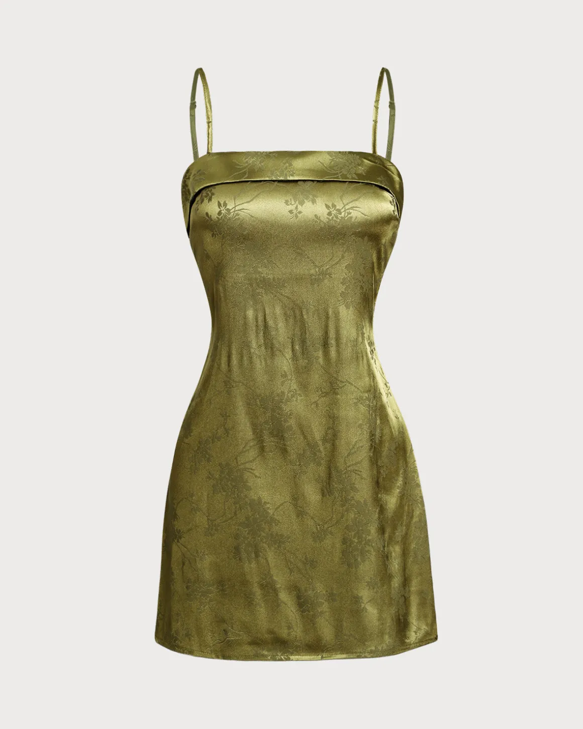 Green Jacquard Satin Slip Mini Dress
