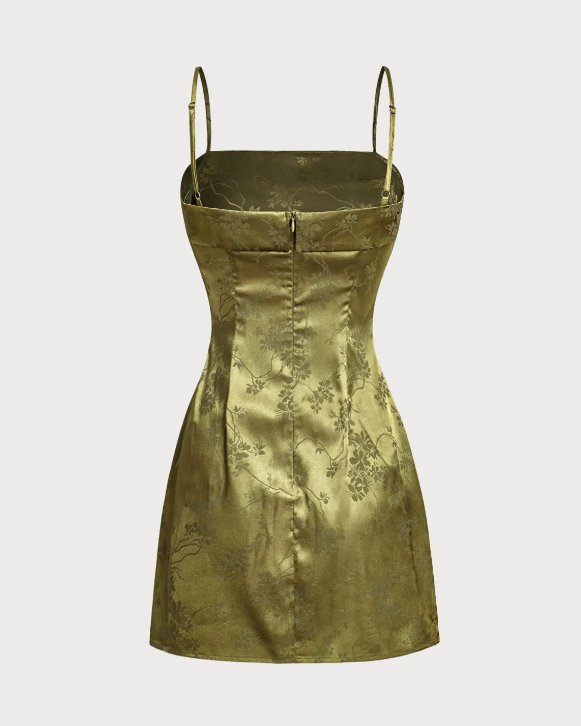 Green Jacquard Satin Slip Mini Dress