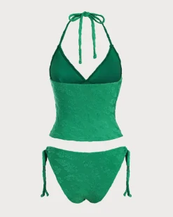 Green Jacquard Tankini Swimsuit