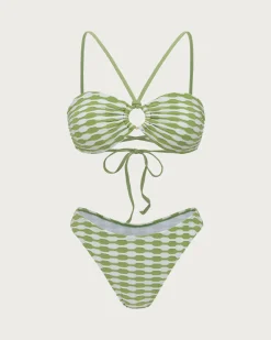 Green Knit Ring Contrast Bikini Set