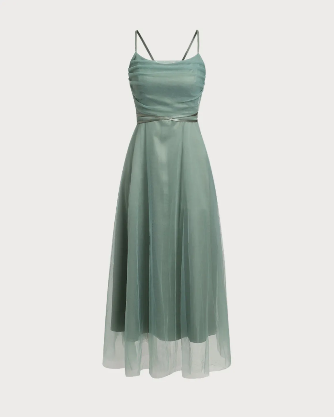 Green Mesh Flowy Slip Midi Dress