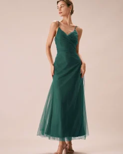 Green Mesh Wrap Slip Maxi Dress