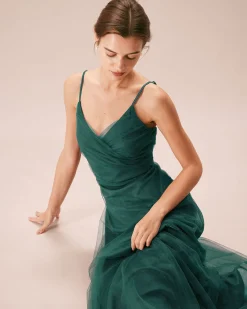 Green Mesh Wrap Slip Maxi Dress