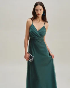 Green Mesh Wrap Slip Maxi Dress