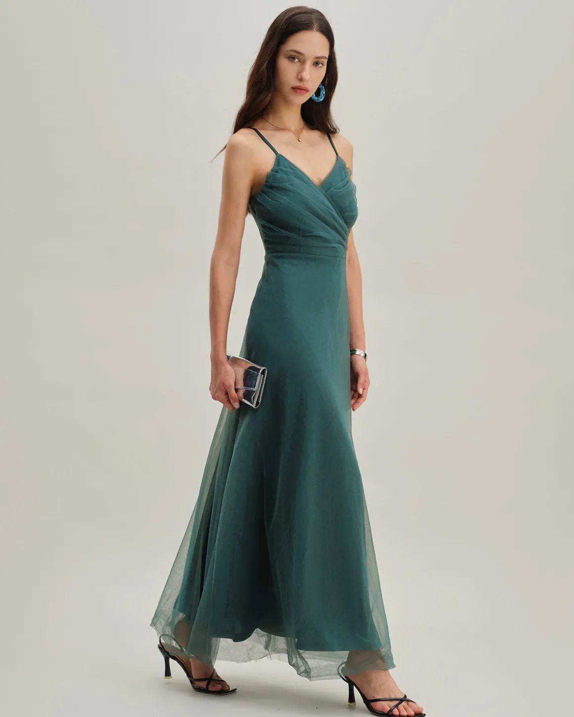 Green Mesh Wrap Slip Maxi Dress