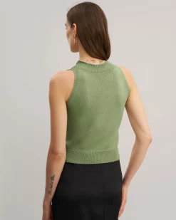 Green Mock Neck Slim Tank Top