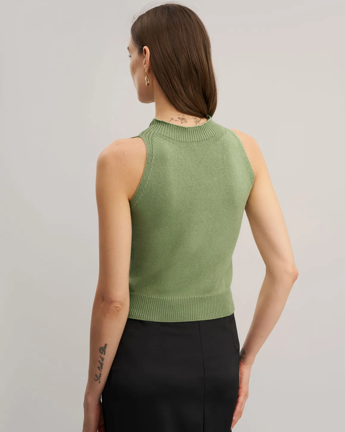 Green Mock Neck Slim Tank Top