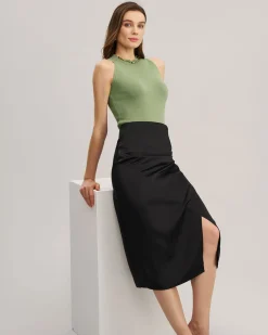 Green Mock Neck Slim Tank Top