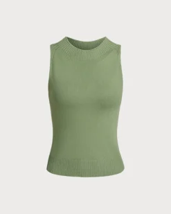 Green Mock Neck Slim Tank Top