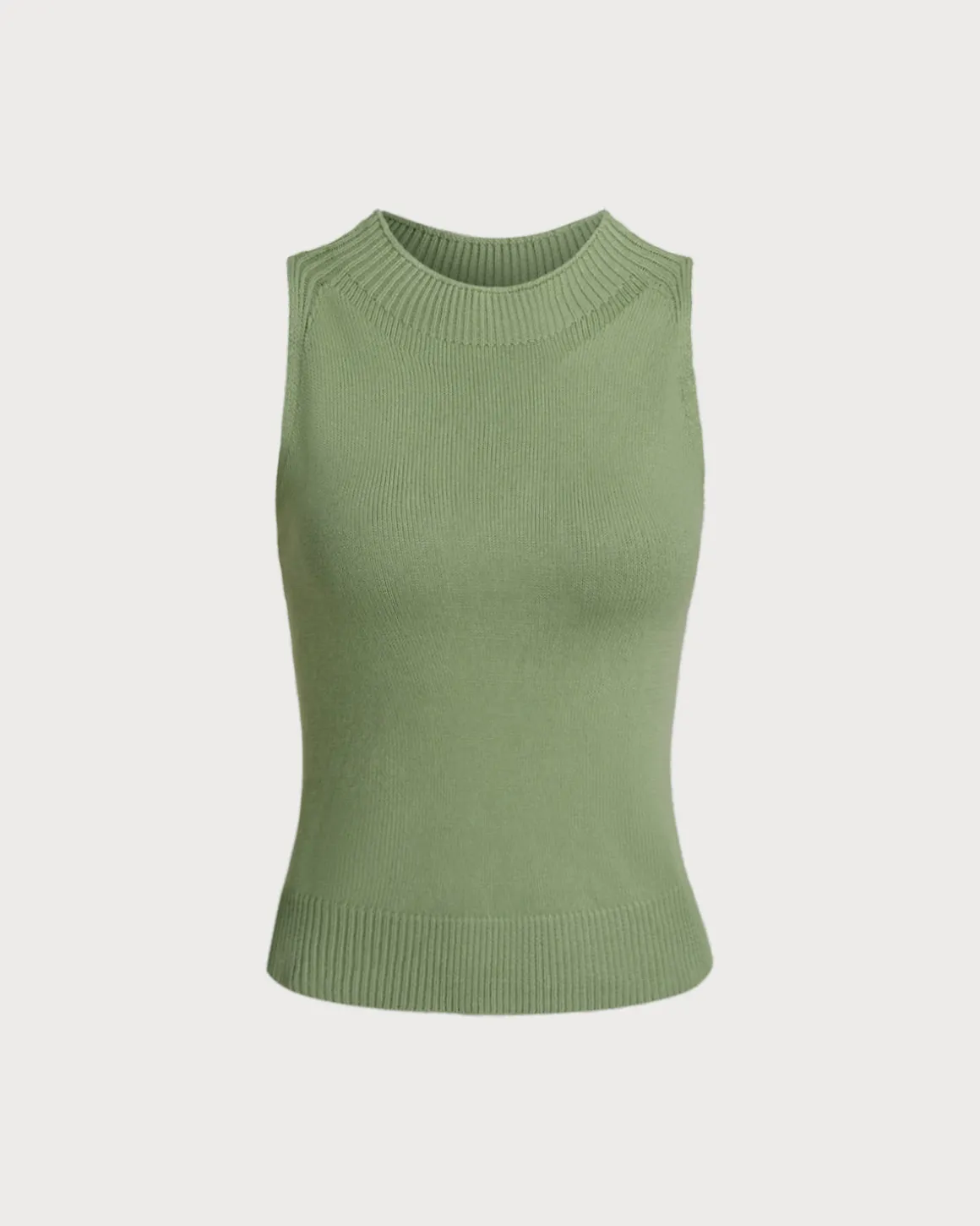 Green Mock Neck Slim Tank Top