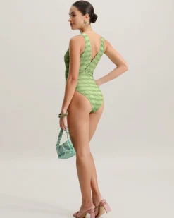 Green O-Ring Textured One-Piece Swimsuit