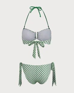 Green Plaid Contrast Bikini Set