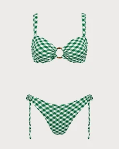 Green Plaid O-Ring Bikini Set