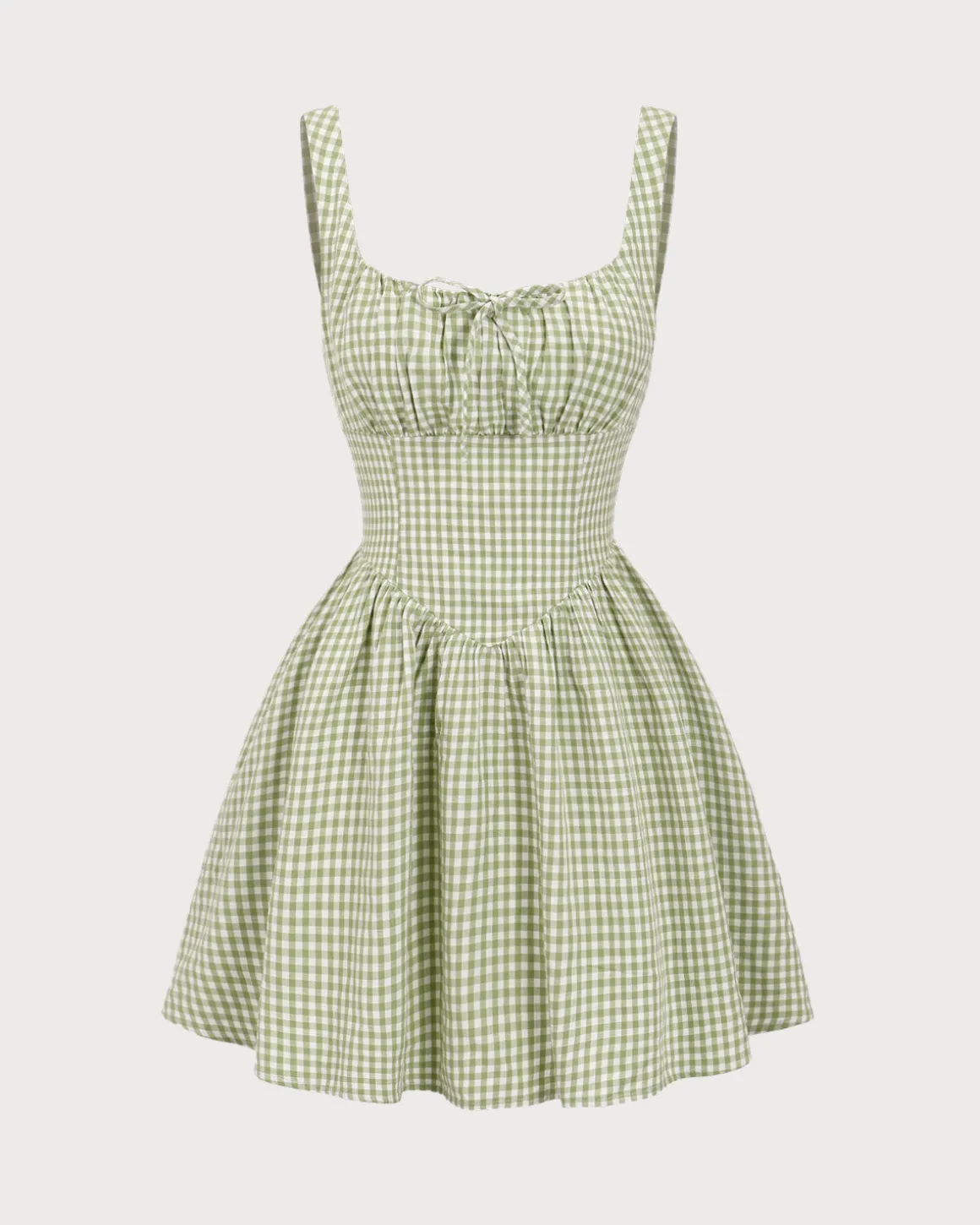 Green Plaid Ruched Slip Mini Dress