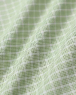 Green Plaid Square Neck Shirred Slip Mini Dress