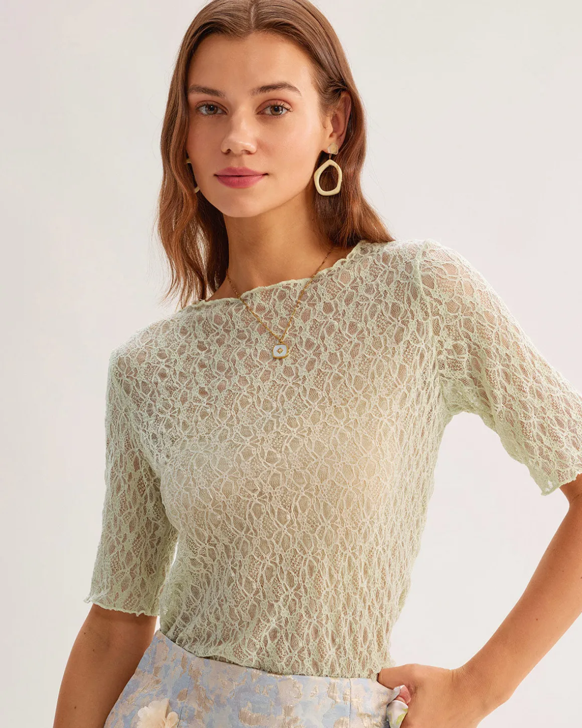 Green Round Neck Textured Half Sleeve Tee
