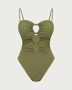 Green Ruched Cutout One-Piece Swimsuit