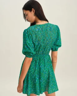 Green Ruched Elastic Waist Mini Dress