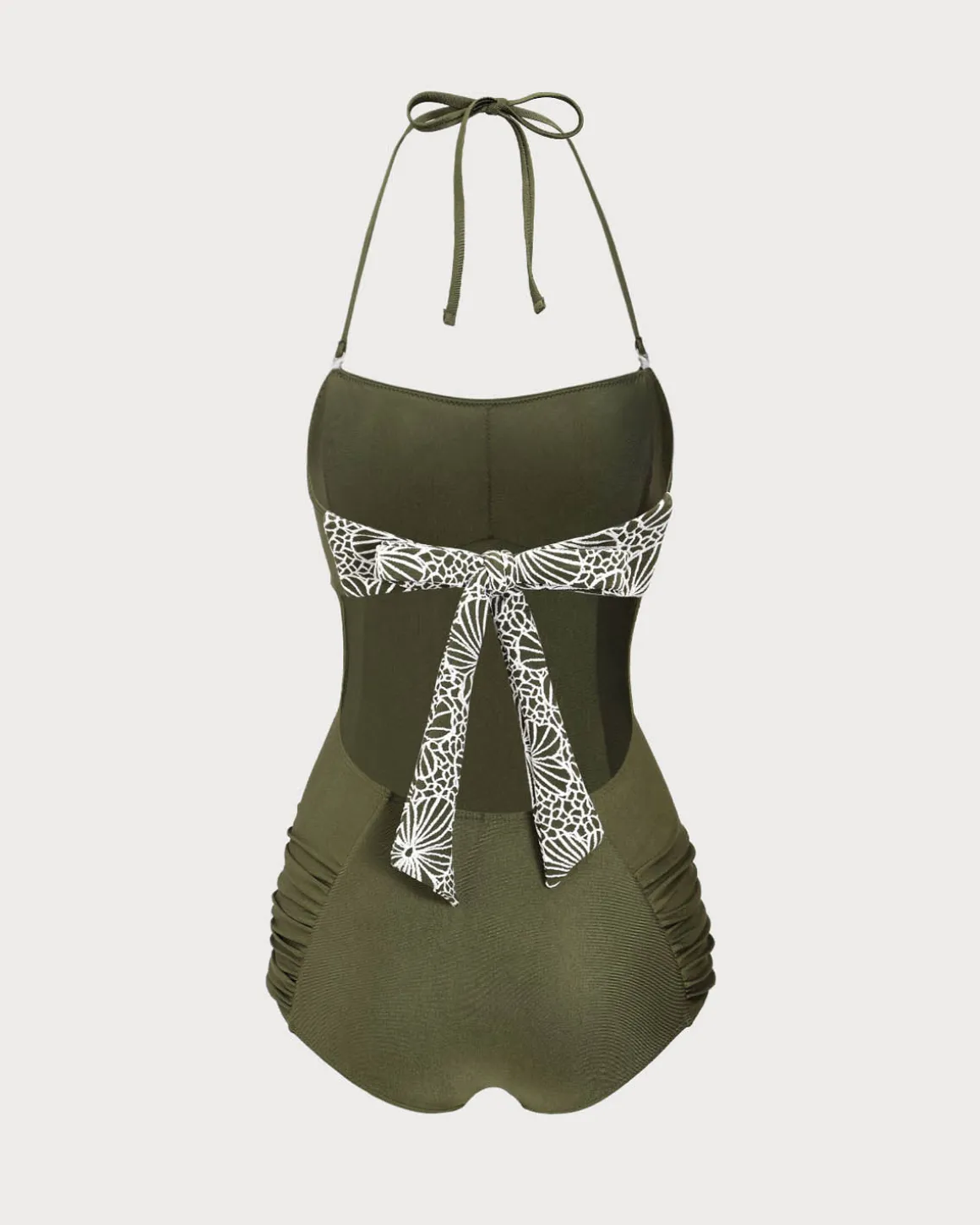 Green Ruched Halter One-Piece Swimsuit