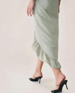 Green Ruffle Slit Slip Maxi Dress