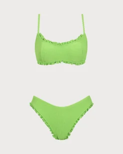 Green Ruffle Textured Bikini Set