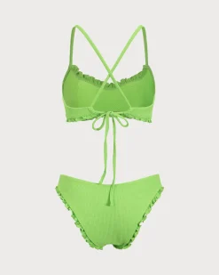 Green Ruffle Textured Bikini Set