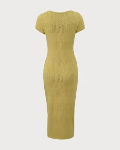 Green Square Neck Bodycon Midi Dress