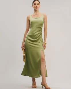 Green Square Neck Bodycon Maxi Dress