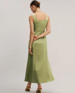Green Square Neck Bodycon Maxi Dress