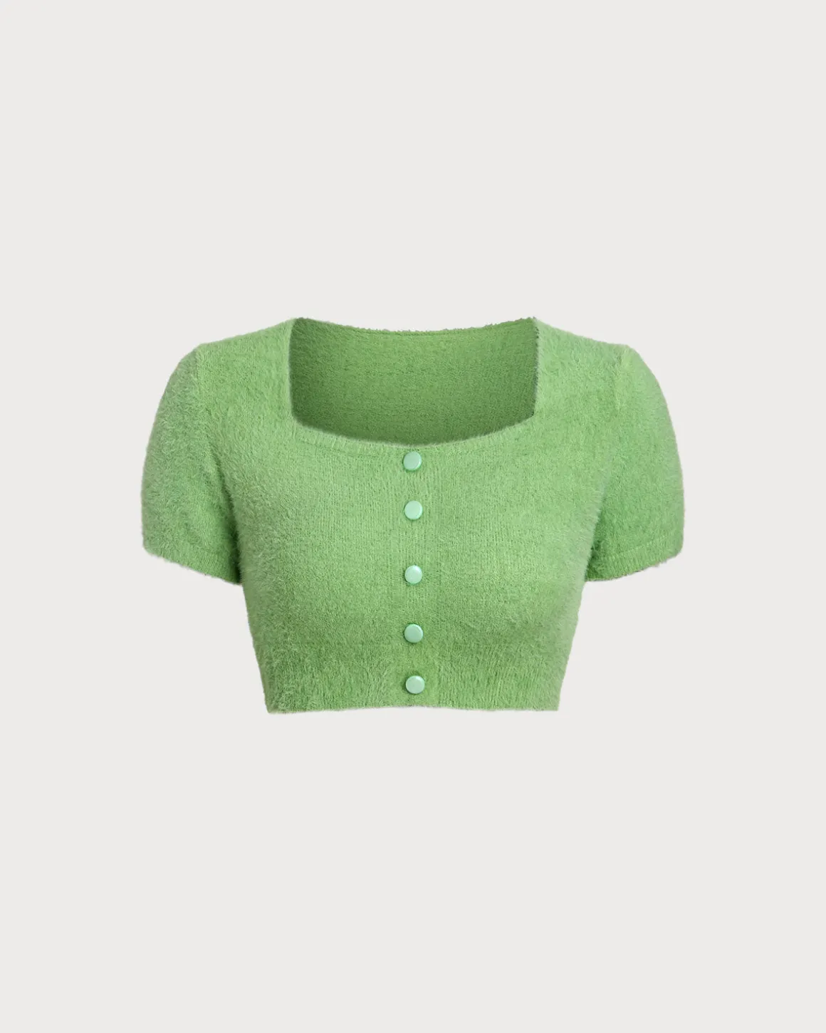 Green Square Neck Cropped Knit Tee