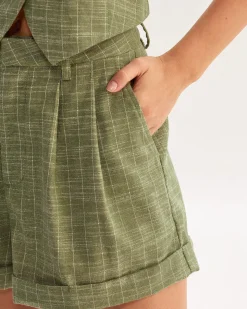 Green Striped Pocket Shorts