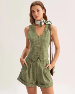 Green Striped Scoop Neck Vest