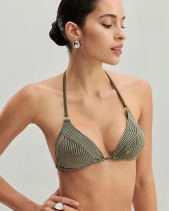 Green Striped Triangle Bikini Set
