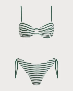 Green Striped Underwire Bikini Set