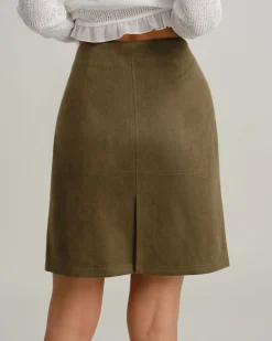 Green Suede Straight Mini Skirt