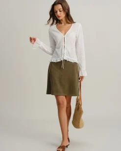 Green Suede Straight Mini Skirt
