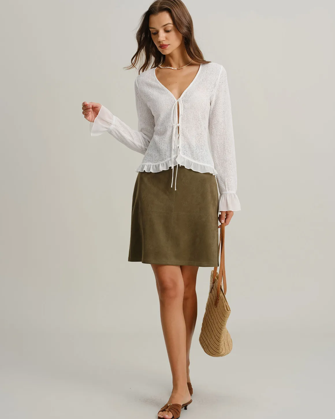 Green Suede Straight Mini Skirt