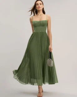 Green Sweetheart Neck Flowy Slip Maxi Dress
