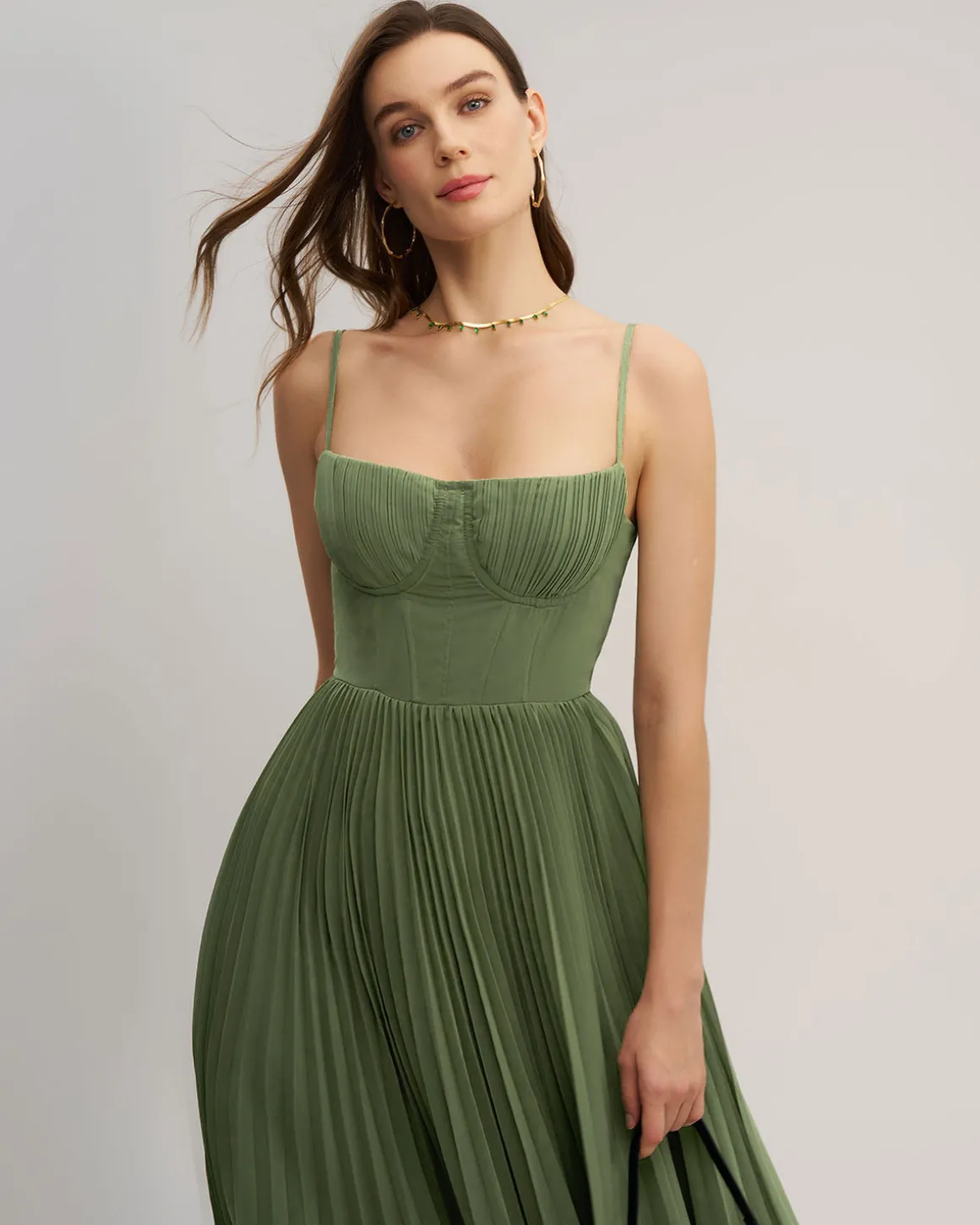 Green Sweetheart Neck Flowy Slip Maxi Dress