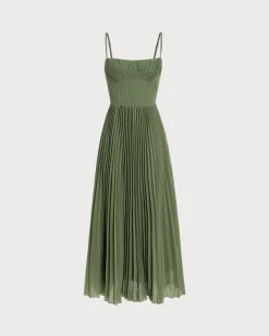 Green Sweetheart Neck Flowy Slip Maxi Dress