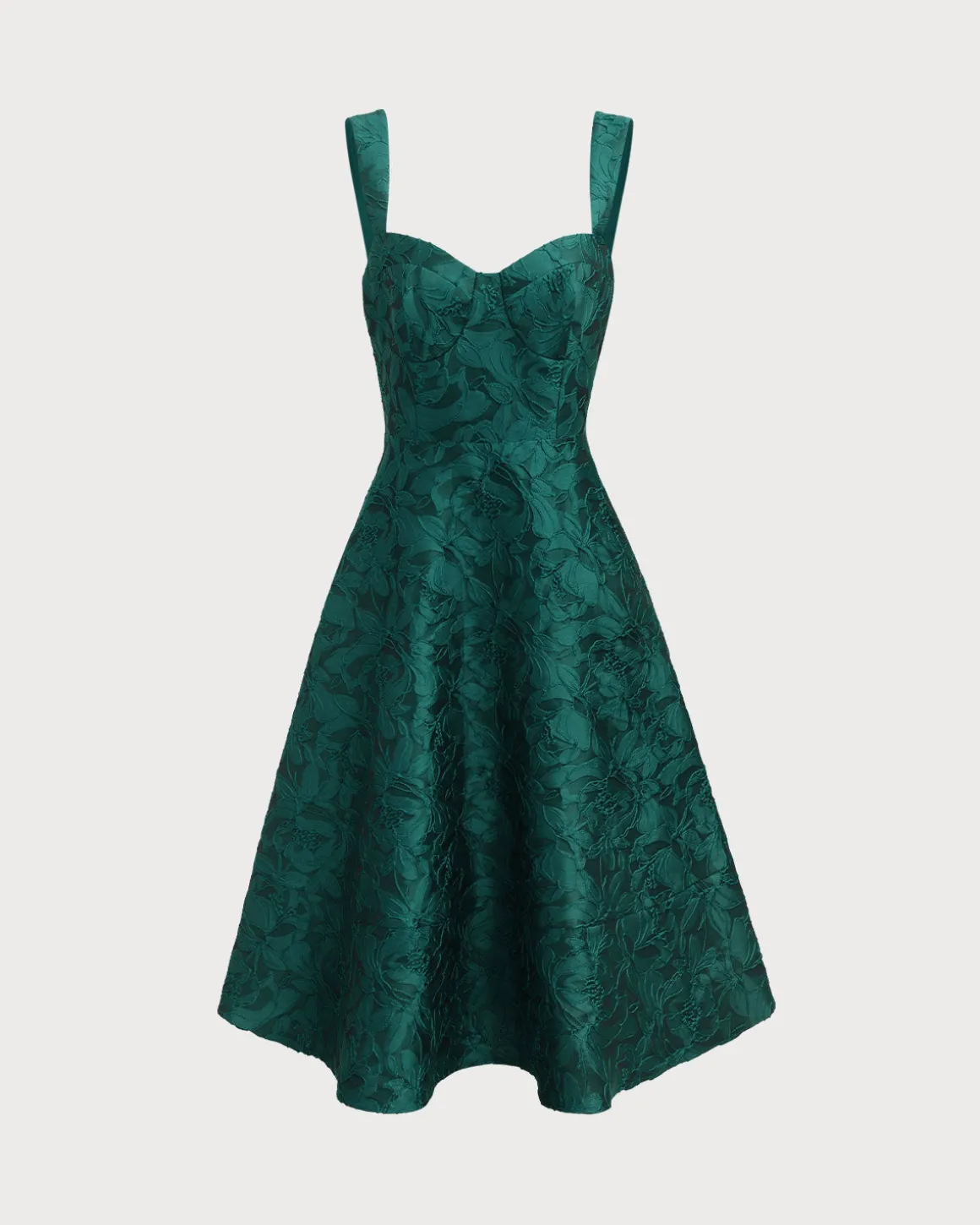 Green Sweetheart Neck Jacquard Midi Dress