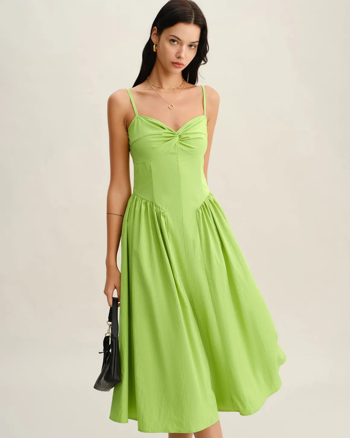 Green Sweetheart Neck Slip Midi Dress