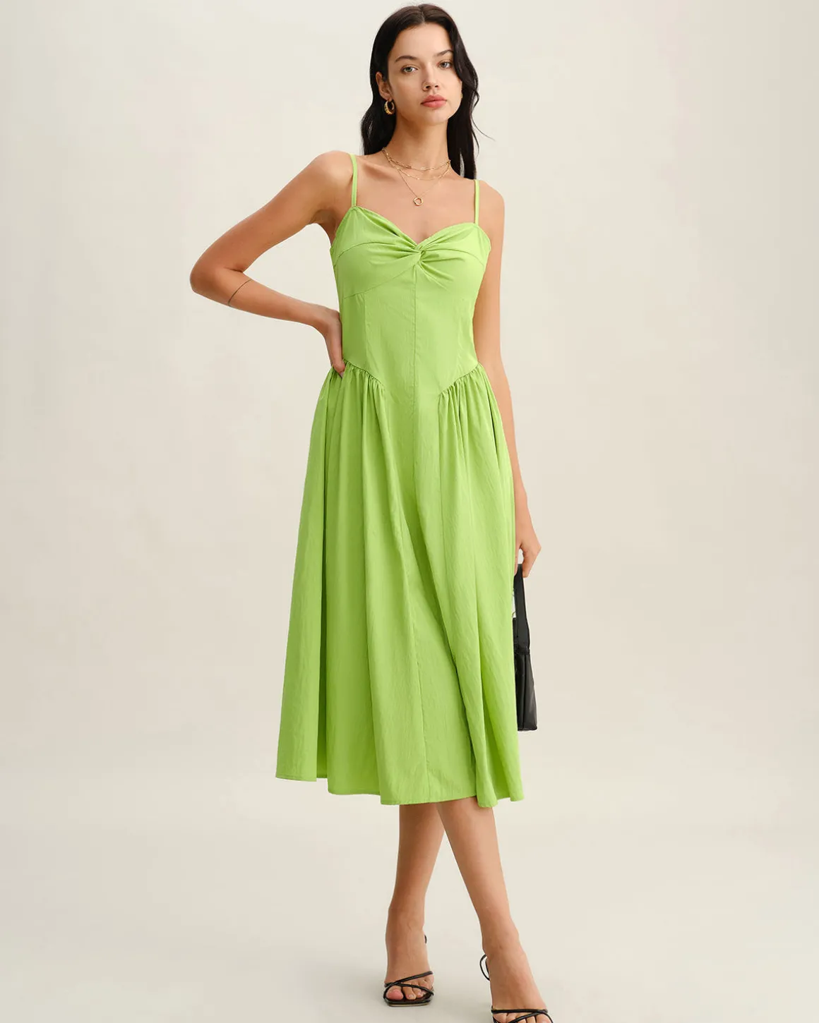 Green Sweetheart Neck Slip Midi Dress