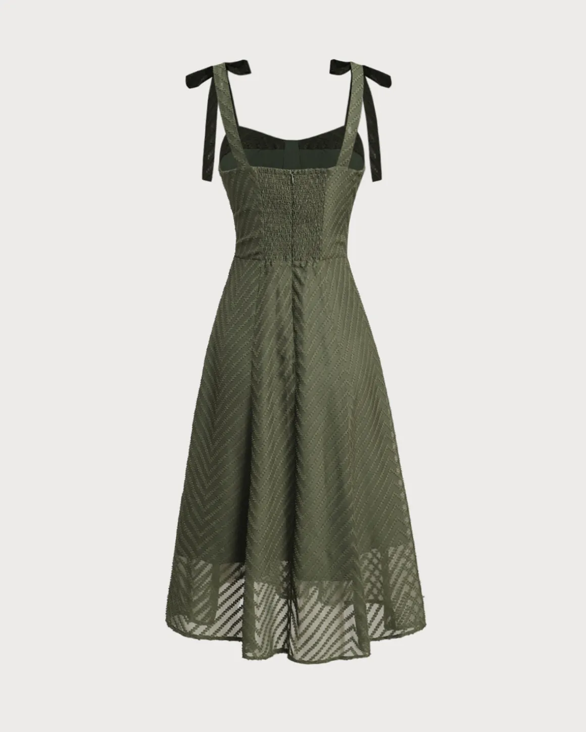 Green Sweetheart Neck Tie Strap Midi Dress