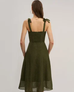Green Sweetheart Neck Tie Strap Midi Dress