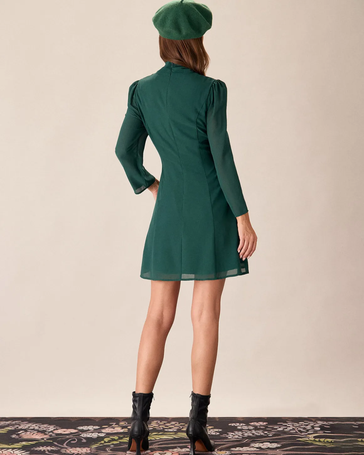 Green Tie Neck See-Through Mini Dress