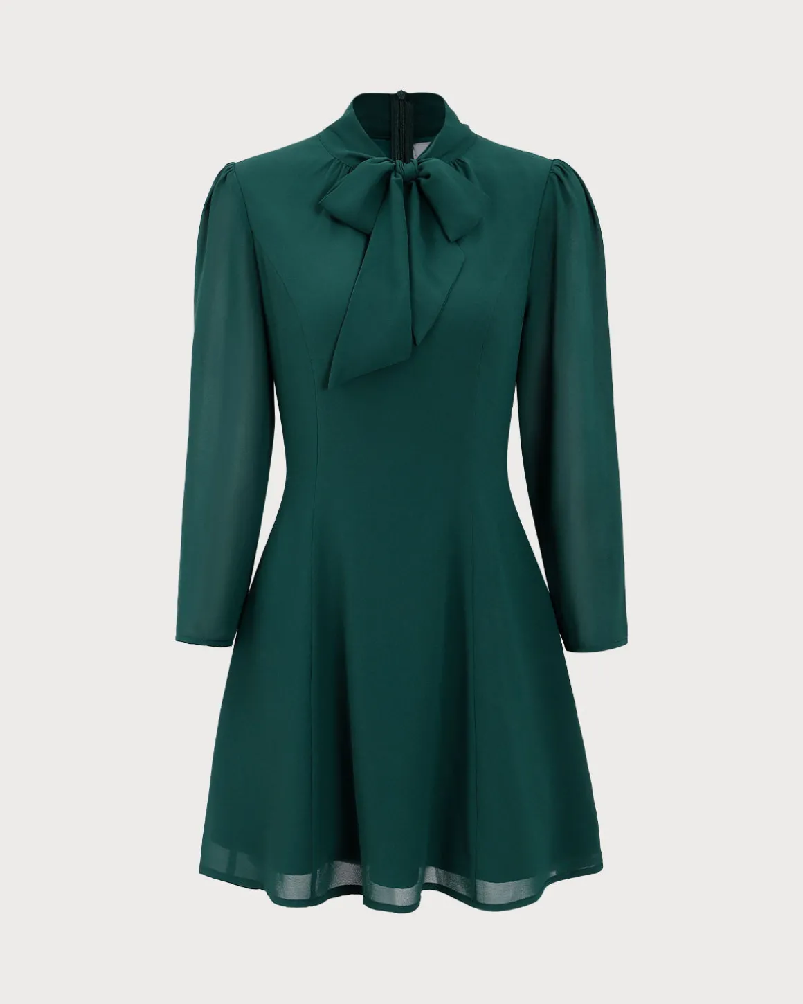 Green Tie Neck See-Through Mini Dress