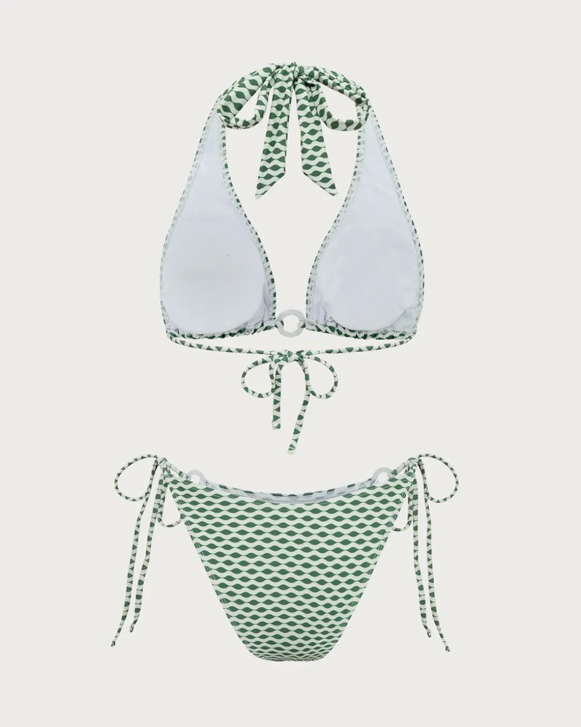 Green Wave Print Hoop Bikini Set